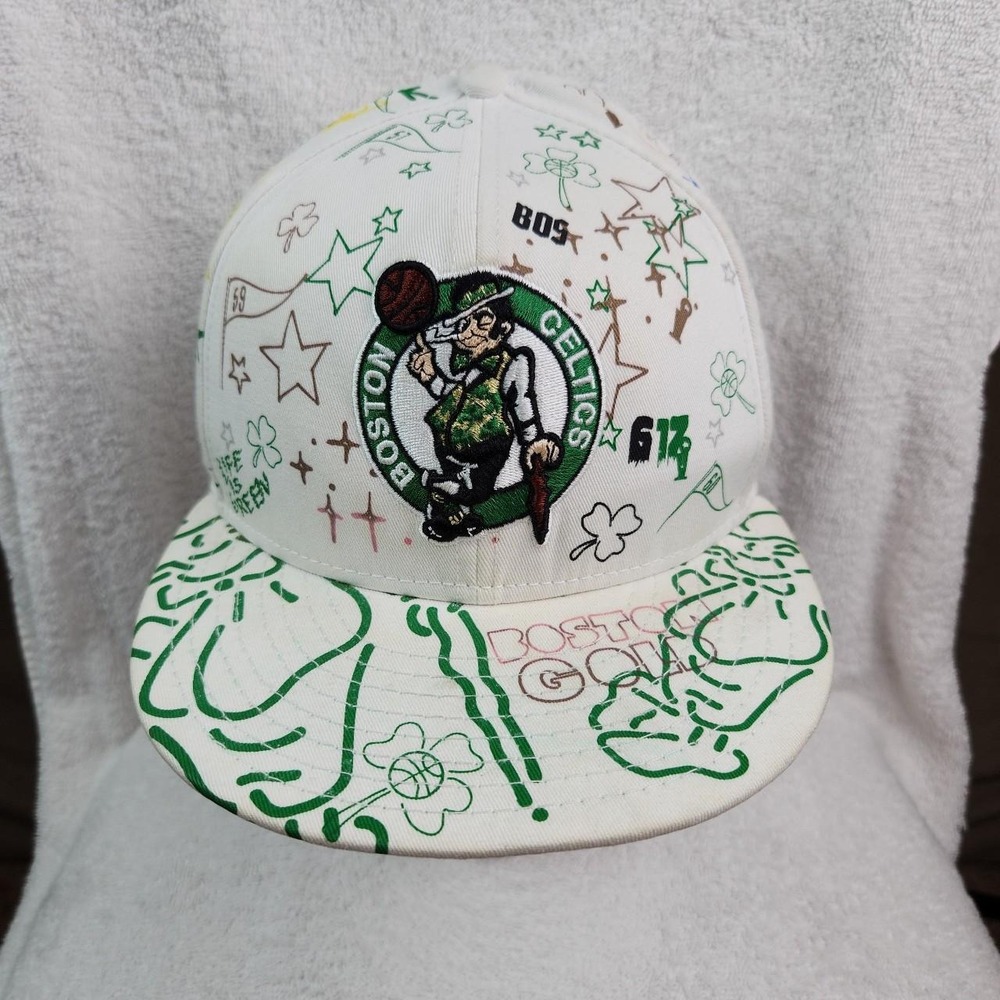 Boston Celtics New Era 9Fifty Hat White Snapback All Over Print Fan History Cap